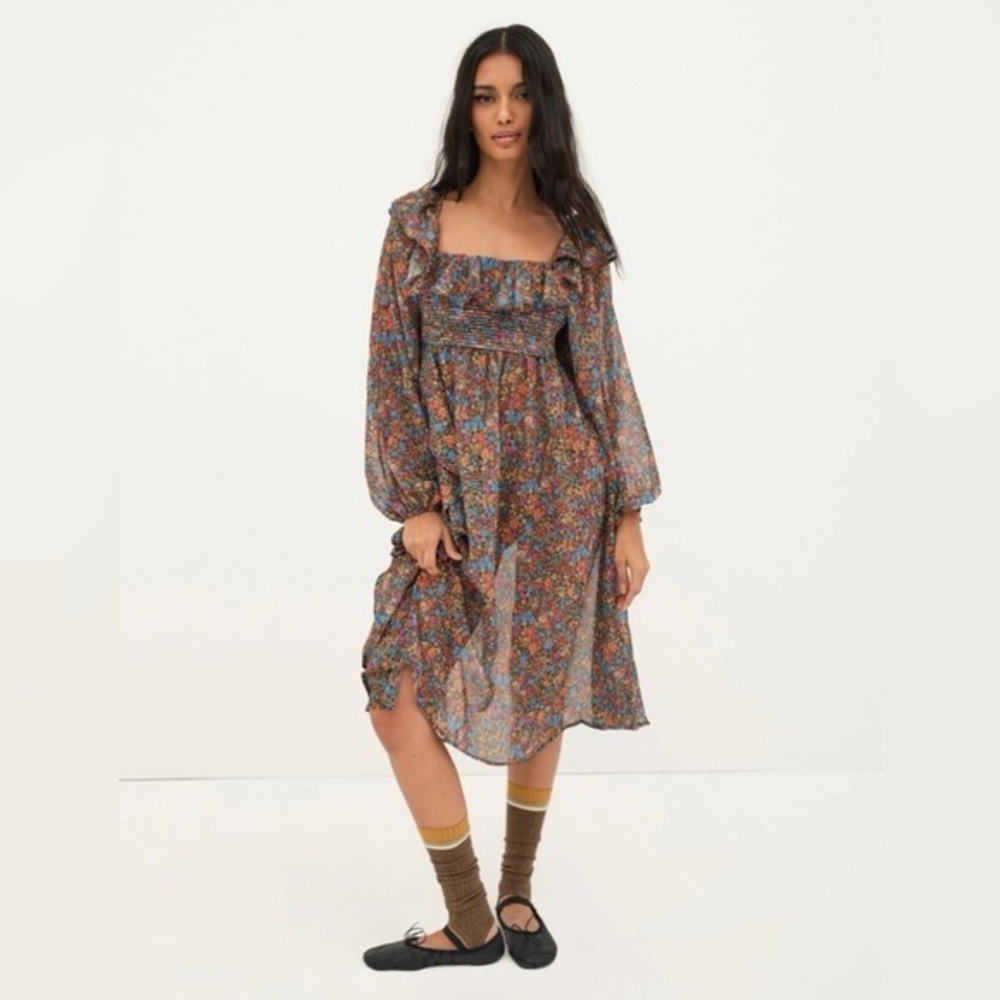 NWT For love and Lemons Brittany Floral Print Long Sleeve Midi Dress size Small